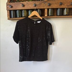 Sequin Short Sleeve Black Top